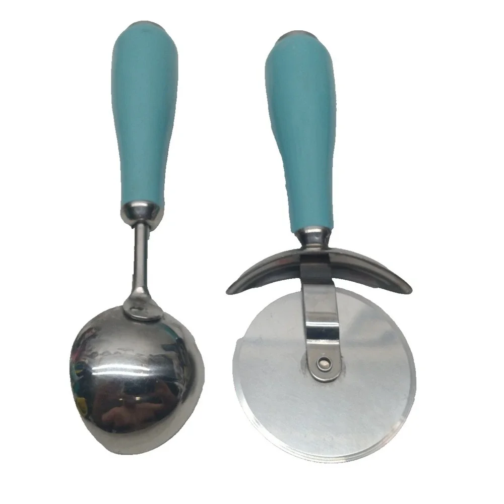 Cuisinart Turquoise Aqua Handle‎ Stainless Ice Cream Scoop, Round Pizza Cutter